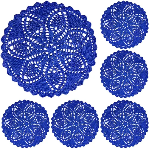 Miniatura 44 de Mantel Individual de Encaje de 11 a 12 Pulgadas Tapetes de Mesa Redondos Hechos a Mano Tapete de Ganchillo Cocina Vajilla Posavasos para Taza