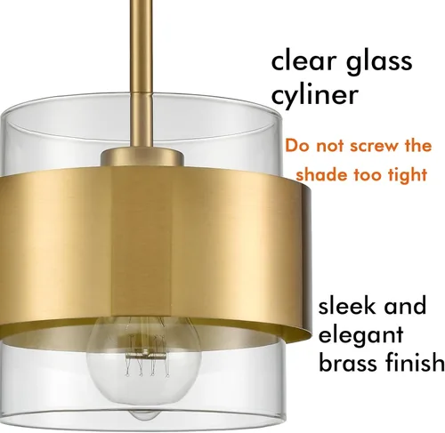 Miniatura 5 de CLAXY Lámpara colgante dorada mini colgante de cocina con pantalla cilíndrica transparente para fregadero de cocina, comedor, baño, varillas