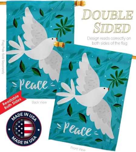 Miniatura 3 de Breeze Decor Want Peace House - Paquete de bandera de Sweet Life Earth Support con protección del medio ambiente, bordado de bandera de jardín