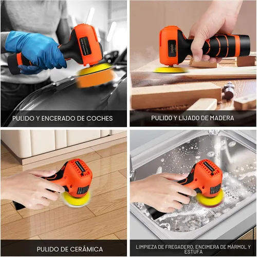 Miniatura 5 de Lijadora inalámbrica, lijadora de palma de 3 pulgadas con batería de iones de litio de 16.8 V y 3.0 Ah, mini pulidora de 3500 rpm, 19 accesorios
