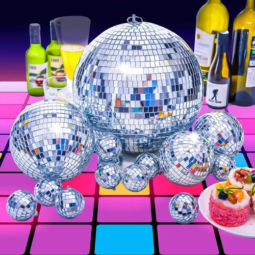 Miniatura 6 de 4 piezas de decoración de bola de discoteca grande - bolas de discoteca colgantes plateadas con espejo ornamental para decoración de Año Nuevo