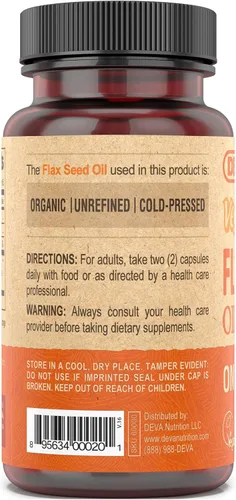 Miniatura 3 de DEVA Aceite de semillas de lino con vitaminas veganas orgánicas, rico en omega-3, prensado en frío y sin refinar, 90 cápsulas, paquete de 2