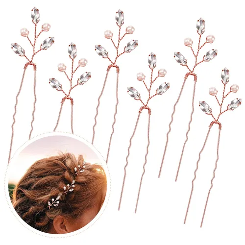 Miniatura 8 de Syhood 6 horquillas para el pelo de novia de cristal de perlas con diamantes de imitación, horquillas para el pelo de boda, accesorios de graduación
