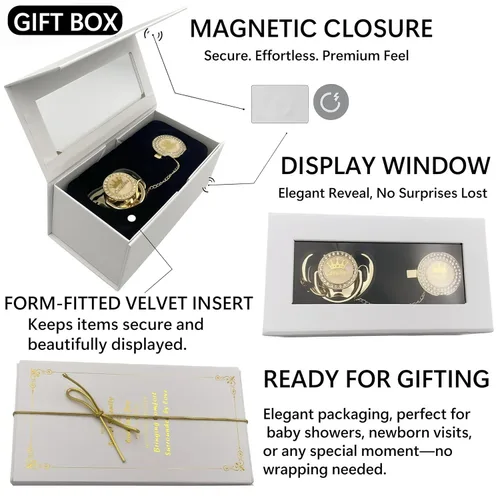 Miniatura 6 de Juego de Chupete y Clip con Nombre Personalizado Brillante - Binky Personalizado para Baby Shower, Recuerdo de Recién Nacido para Fotos Dorado