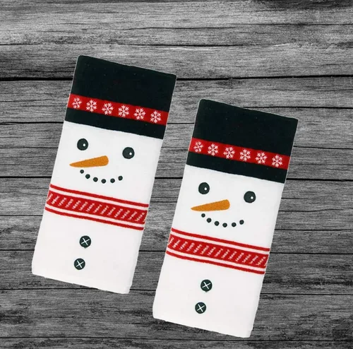 Miniatura 2 de St. Nicholas Square Toallas cuadradas de Navidad, juego de 2 toallas de mano de baño blancas, diseño decorativo de cara de muñeco de nieve, 25 x 16