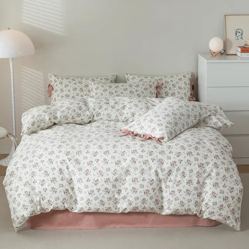 Miniatura 75 de Juego de funda de edredón blanca con estampado floral azul, juego de ropa de cama de algodón suave estilo bohemio, juego de ropa de cama estética