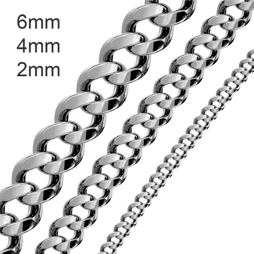 Miniatura 2 de Silvadore 4mm CURB Cuban Chain For Men Necklace - Silver Stainless Steel Tone - Diamond Cut Miami Link Jewelry Women Male Guys Man - Strong Heavy