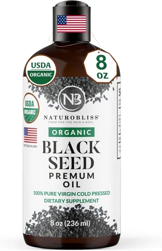 NaturoBliss Aceite orgánico de semillas negras 100 virgen prensado en frío Omega 3 6 9 súper antioxidante para apoyo inmunológico, articulaciones,