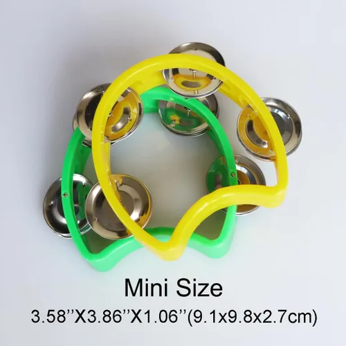 Miniatura 4 de Pandereta mini campana de mano de percusión instrumento musical pandereta pequeña (1 verde y 1 amarillo)