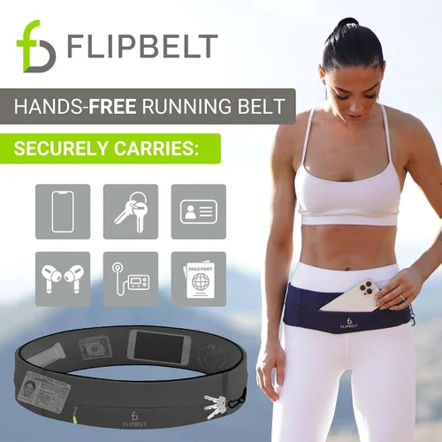 Miniatura 2 de FlipBelt Cinturón para correr con cremallera, riñonera para fitness y correr, empresa estadounidense Carbono