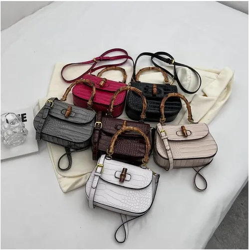 Miniatura 8 de Bolso de mano de cuero artificial de bambú con asa superior para mujer, elegante bolso de noche, regalo para mujer, hecho a mano