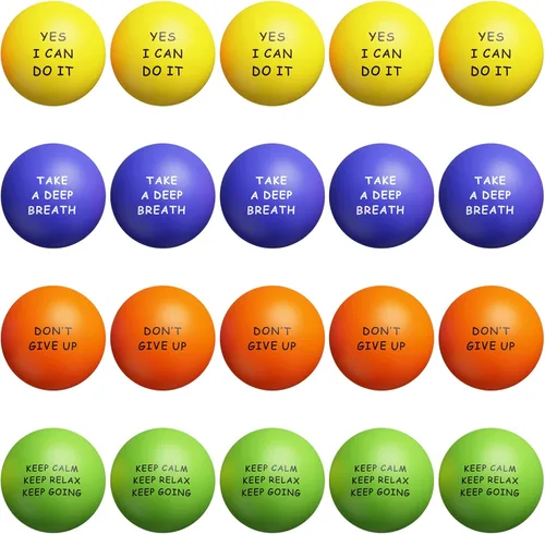 KDG Bolas motivacionales para el estrés (paquete de 20) para niños y adultos, pelota de alivio del estrés con quetos para aliviar la ansiedad y