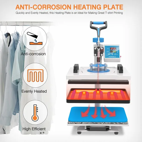 Miniatura 6 de HORGELU Máquina de prensa de calor 5 en 1, máquina de transferencia de calor de 12 x 15 pulgadas, oscilación de 360 grados, multifunción