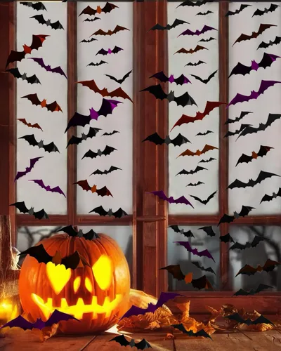 Miniatura 3 de 72 piezas de decoración de murciélagos de Halloween para interiores y exteriores, suministros de fiesta de Halloween, calcomanías de murciélago 3D 3
