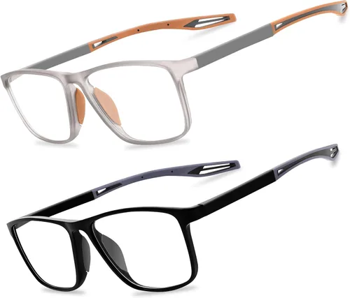 Miniatura 14 de Paquete de 2 lentes de lectura para hombres, lectores de estilo deportivo con bloqueo de luz azul y filtro antideslumbrante, lentes ligeras