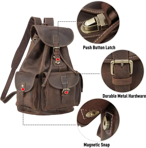 Miniatura 6 de Polare - Mochila vintage de cuero de grano completo para hombre y mujer