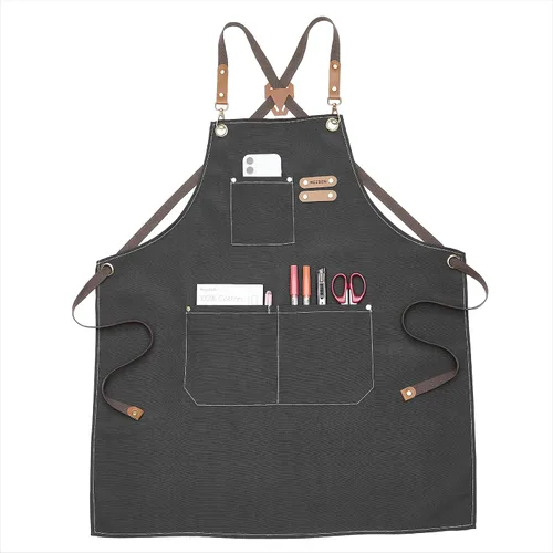 Miniatura 10 de MEEDEN Delantal de pintura para hombres y mujeres: Delantal de arte de lona de poliéster impermeable ajustable con 3 bolsillos, delantal de artista