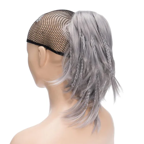 Miniatura 9 de IMISSU Extensiones de cabello hechas a mano con clip de cola de caballo trenzada, extensiones de cabello de cola de caballo (cobre ceniza)