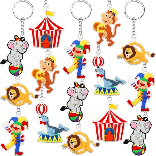 Taiyin 30 piezas de regalos de fiesta de circo ninja payaso animales pirata llavero para carnaval fiesta de cumpleaños suministros (circo)