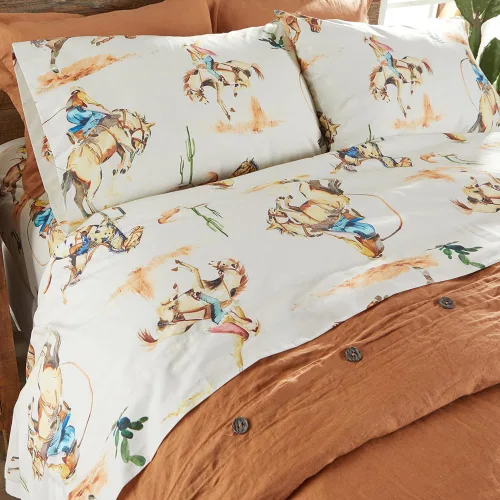 Miniatura 2 de Rod's True Western Bronco - Juego de sábanas tamaño matrimonial, ropa de cama occidental de 4 piezas, sábanas de algodón con fundas de almohada