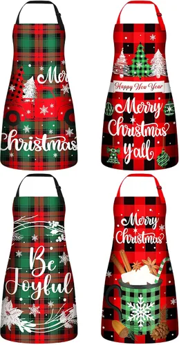 Bencailor Delantales de invierno con bolsillos, delantales de cocina ajustables, impermeables, para cocinar, mujeres y hombres (árbol de Navidad a