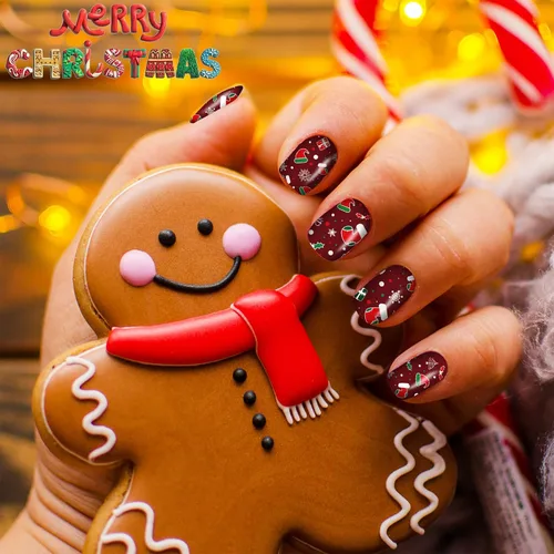 Miniatura 3 de 12 hojas de calcomanías de Navidad para uñas, tiras de esmalte de uñas, autoadhesivas, diseño de Papá Noel, árbol de Navidad, copo de nieve con 2