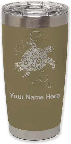 Miniatura 36 de LaserGram Vaso aislado al vacío de 20 onzas, tortuga marina hawaiana, grabado personalizado incluido (negro)