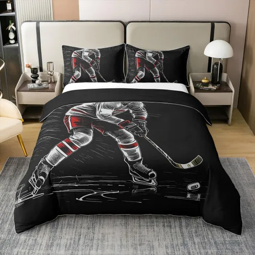Miniatura 44 de Erosebridal - Juego de funda de edredón 100% algodón con diseño de béisbol, tamaño individual, juego de ropa de cama de sóftbol, bate deportivo