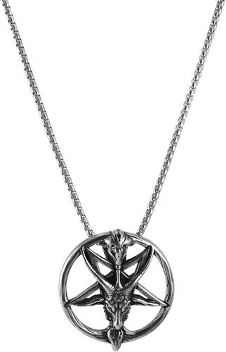 Miniatura 5 de AsAlways Demon Satan - Collar con colgante de calavera de cabeza de cabra con pentagrama invertido Acero inoxidable
