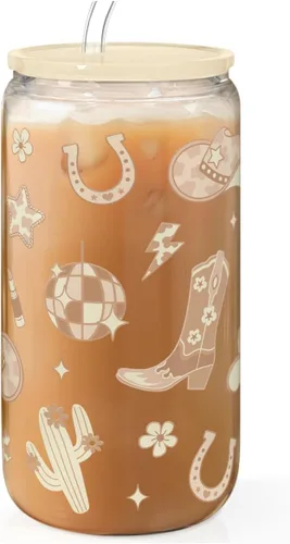 Miniatura 16 de SANDJEST Vaso de Vidrio con Margaritas en Patrón de Tablero de Ajedrez, Taza Floral a Cuadros con Tapa y Pajita, Tazas Estéticas de Café Helado