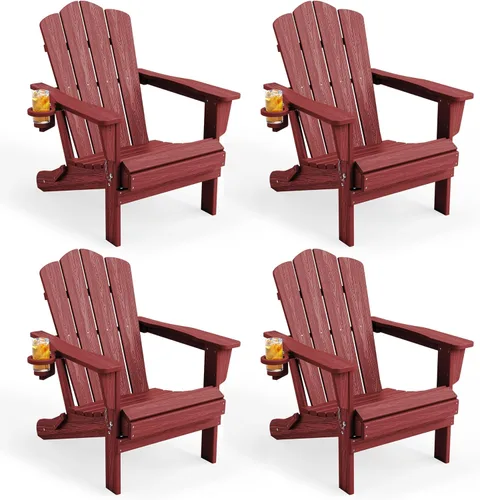 Miniatura 37 de KINGYES Silla plegable Adirondack, sillas de patio HDPE para todo clima, silla de césped con textura de madera para junto a la piscina, patio Aruba