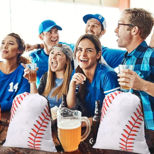 Miniatura 6 de Poen 48 piezas de recuerdos de fiesta de béisbol incluyen 12 mochilas con cordón, 12 mini pelotas de béisbol, 12 llaveros, 12 pulseras trenzadas