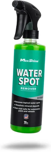 Maxshine Líquido eliminador de manchas de agua de 16 onzas | Fórmula ecológica sin flúor | Seguro para vidrio, metal y fibra de vidrio | Elimina