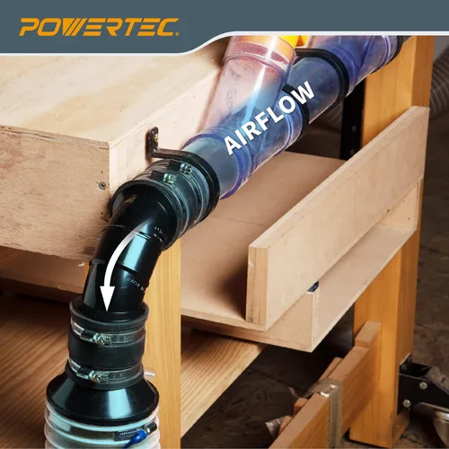Miniatura 5 de POWERTEC 70344-P2 2-1/2" OD 90 grados Codo - Conector colector de polvo de plástico ABS (negro), paquete de 2