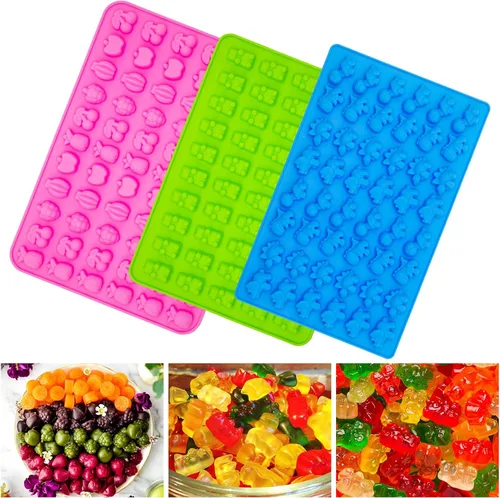 Miniatura 6 de Moldes de silicona para caramelos, mini gomitas de oso/dinosaurio/fruta con 2 cuentagotas, antiadherentes y sin BPA para hornear gomitas