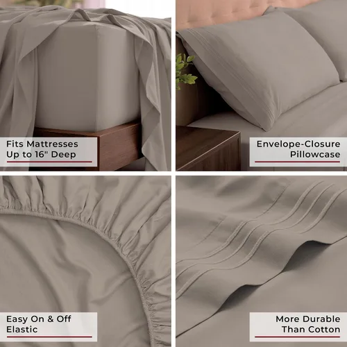 Miniatura 5 de Mellanni Juego de sábanas King – 4 piezas de ropa de cama de la colección icónica – Lujo de hotel, extra suaves, refrescantes, resistentes a