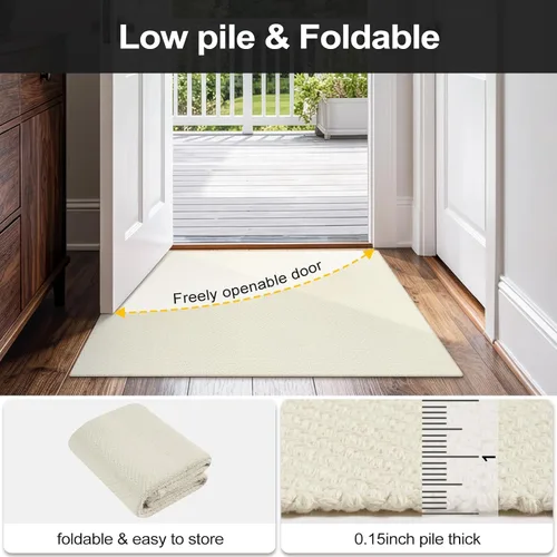 Miniatura 6 de LEEVAN - Alfombras lavables para cocina de 3 x 5 pies, alfombra de color crema para dormitorio, alfombra de algodón tejida para entrada, alfombra