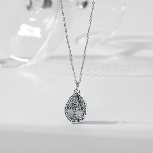Miniatura 55 de Collar con colgante de urna de cenizas de cremación y árbol de la vida para mujer, plata de ley US1