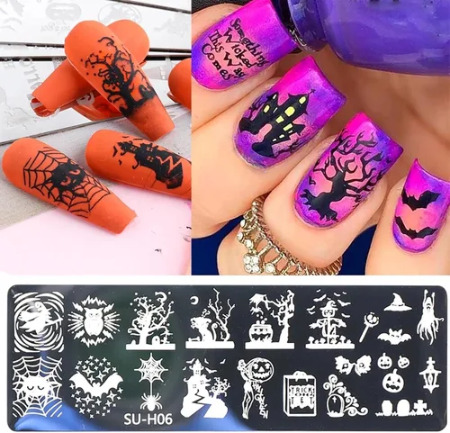 Miniatura 5 de Juego de 6 plantillas de estampado de uñas con líneas francesas, flores, hojas, diseño de corazón sonriente, kits de estampación, herramientas