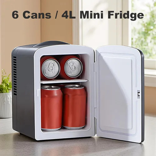 Miniatura 3 de Iceblue Mini refrigerador, refrigerador pequeño retro de 4 litros/6 latas, enchufe de CA y cargador de coche de 12V, refrigerador para productos
