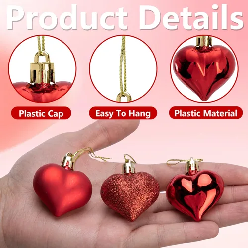 Miniatura 2 de 60 adornos de corazón para el día de San Valentín, Día de la Madre, adornos colgantes con forma de corazón para San Valentín, árbol, boda, Rojo