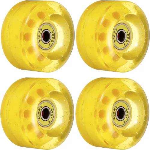 PATIKIL Roller Skate Wheels with Bearings, Quad Skate Replacement for Double Row Skate Skateboards Indoor or Outdoor Amarillo Brillo