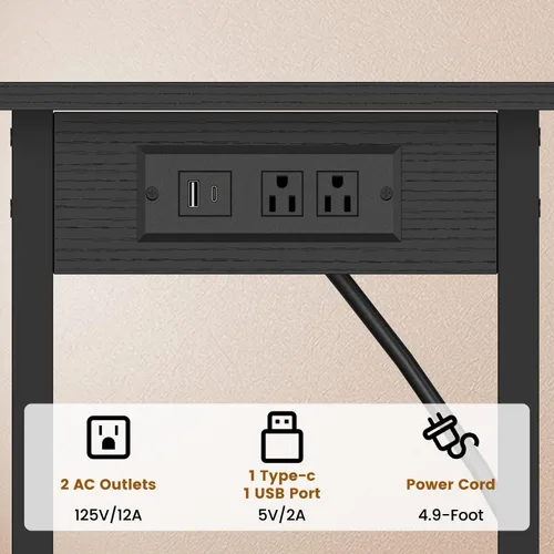 Miniatura 6 de Asgolion - Mesa auxiliar alta con estación de carga, mesita de noche delgada con puertos USB y tomas de corriente, mesa lateral estrecha de 3 Negro