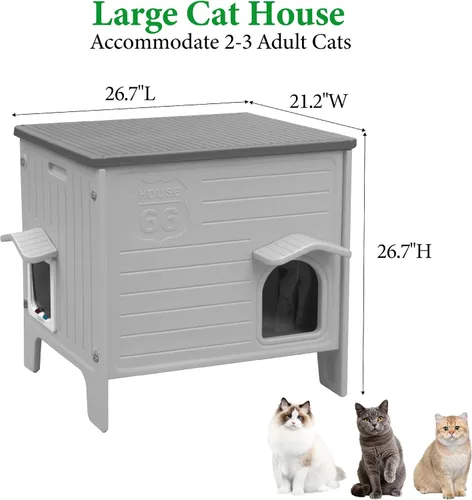 Miniatura 4 de Deblue Casa para Gatos de Exterior Resistente a la Intemperie Grande de Plástico Casas para Gatos con Puerta de Escape Interior Impermeable Refugio