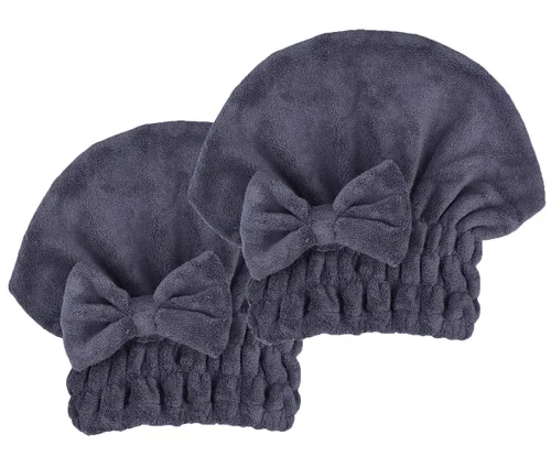 Miniatura 7 de Toallas de microfibra para secar el cabello con gorro de ducha con nudo de lazo, turbante para el cabello, gorro de baño para cabello rizado, corto