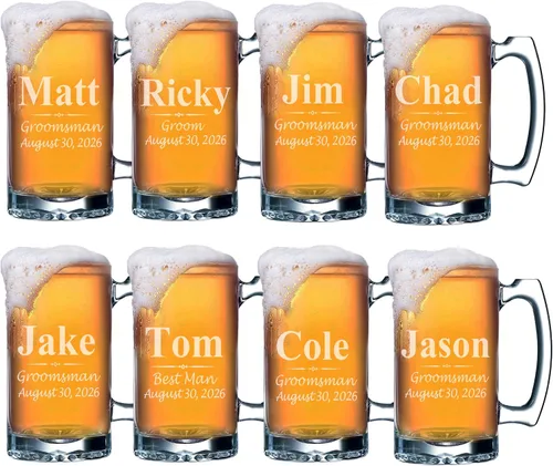 Miniatura 12 de My Personal Memories Juego de 4, juego de 8 y más tazas de cerveza grabadas personalizadas de padrinos de boda de 16 onzas, regalos personalizados