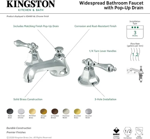 Miniatura 5 de Kingston Brass KS4463AL Grifo de baño extendido de 8 pulgadas, latón antiguo