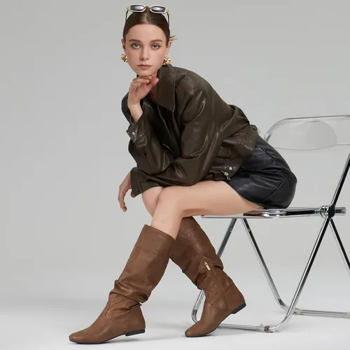 Miniatura 9 de Rollda Botas altas hasta la rodilla para mujer, botas planas con cremallera lateral, botas de otoño para mujer