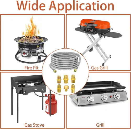 Miniatura 4 de Extensión de manguera de propano de 24 pies, manguera de gas trenzada de alta presión, kit de conversión de propano para parrilla de barbacoa