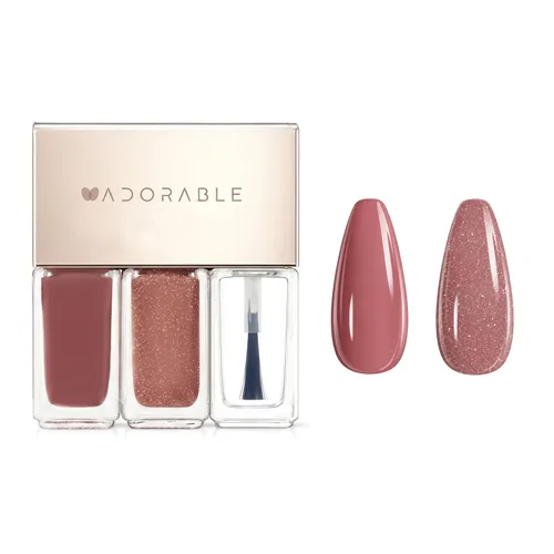 Juego de esmaltes de uñas Dusty Rose con brillo dorado, juego de 3 piezas veganas a base de agua con capa superior brillante, uñas neutras rosa